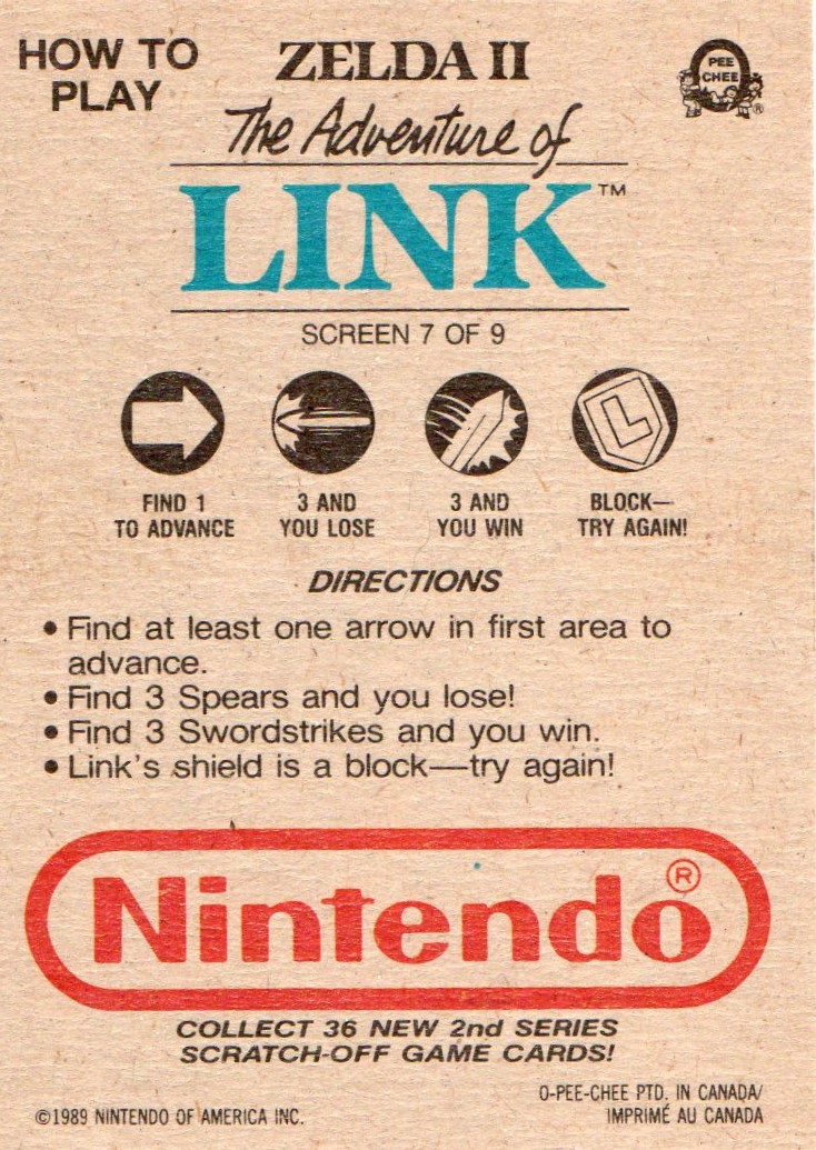 The Legend of Zelda 2 - The Adventure of Link - NES Rubbelkarte Pee Chee / Nintendo 1989 2