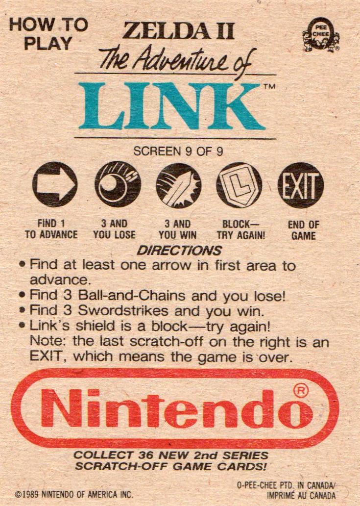 The Legend of Zelda 2 - The Adventure of Link - NES Rubbelkarte O-Pee-Chee / Nintendo 1989 2