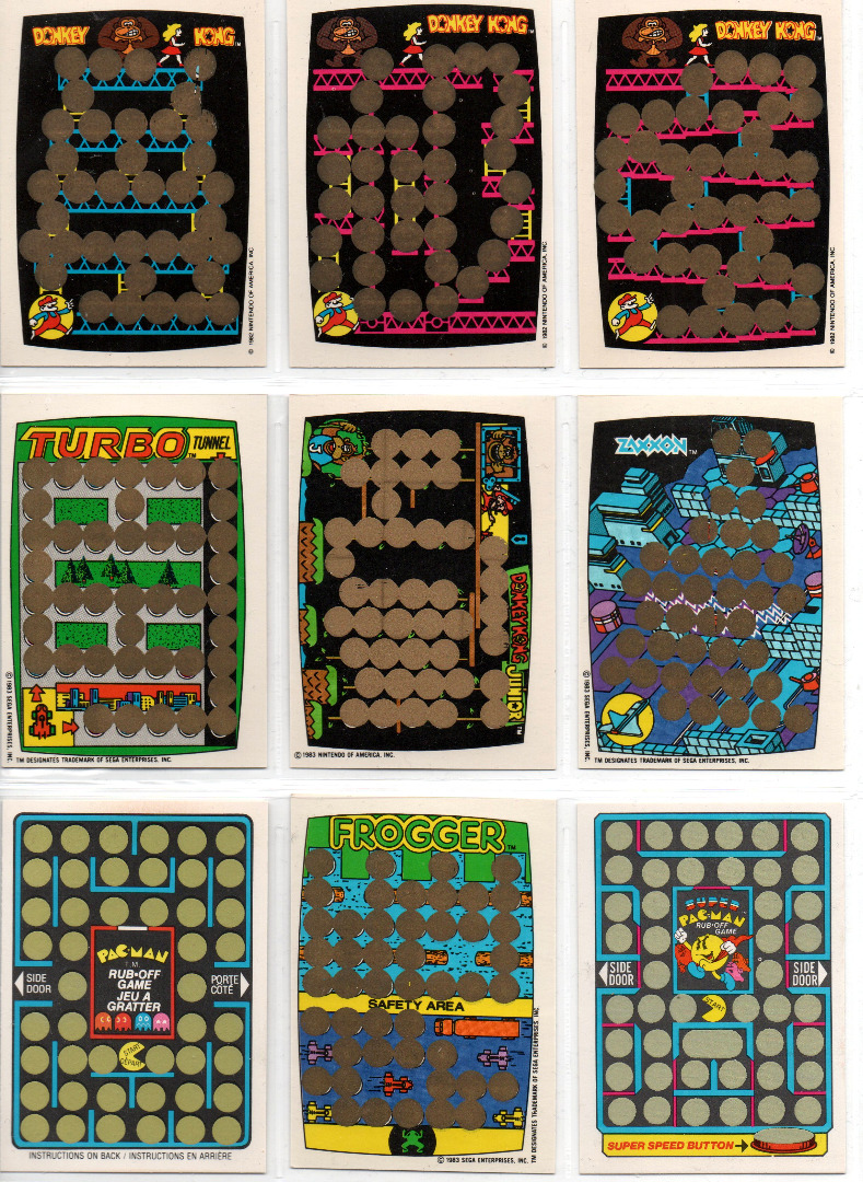 9x Rubbelkarten - DONKEY KONG - Pac Man - Frogger - Zaxxon - Turobo