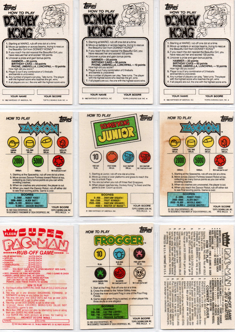 9x Rubbelkarten - DONKEY KONG - Pac Man - Frogger - Zaxxon - Turobo 2