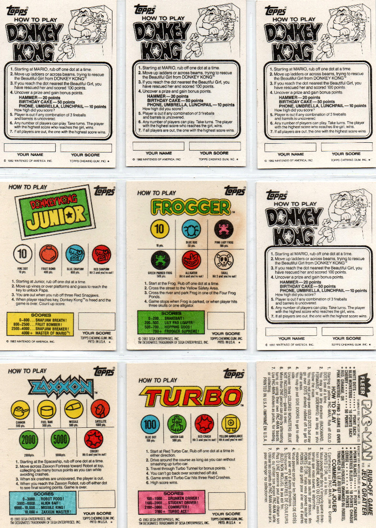 9x Rubbelkarten - DONKEY KONG - Pac Man - Frogger - Zaxxon - Turobo 2
