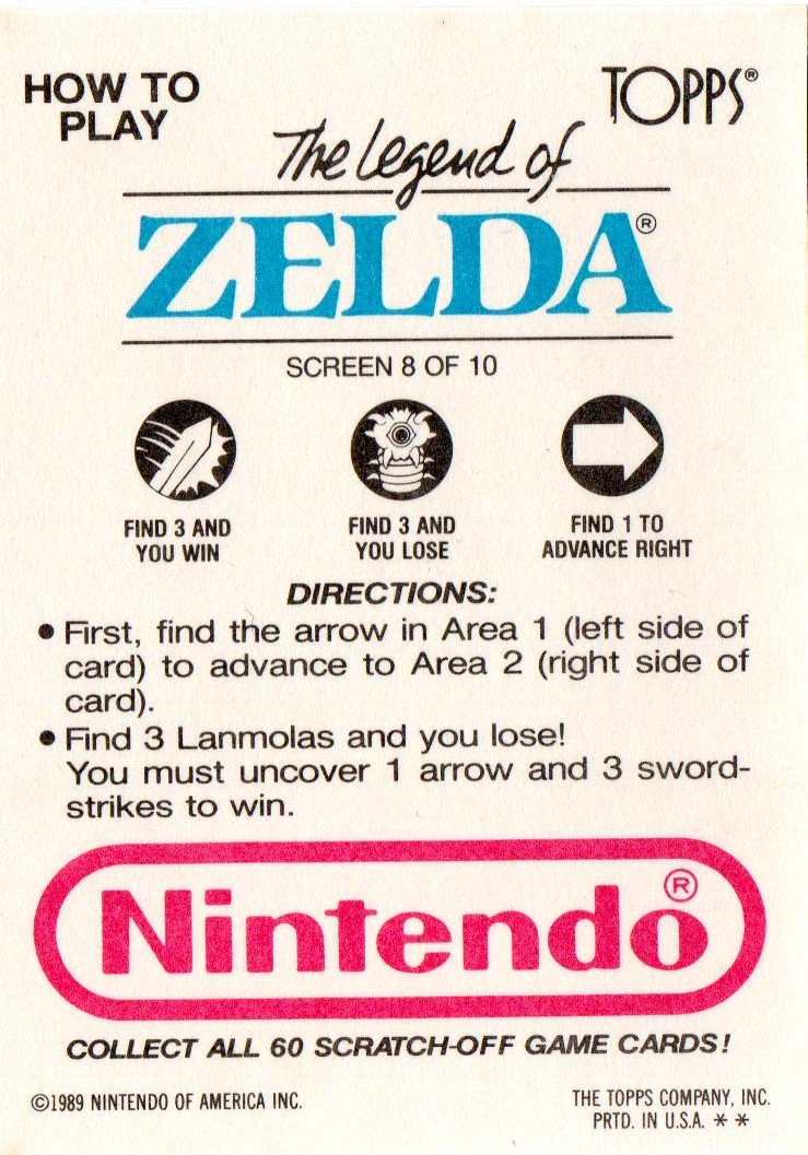 The Legend of Zelda Rubbelkarte - Screen 8 Topps / Nintendo 1989 2