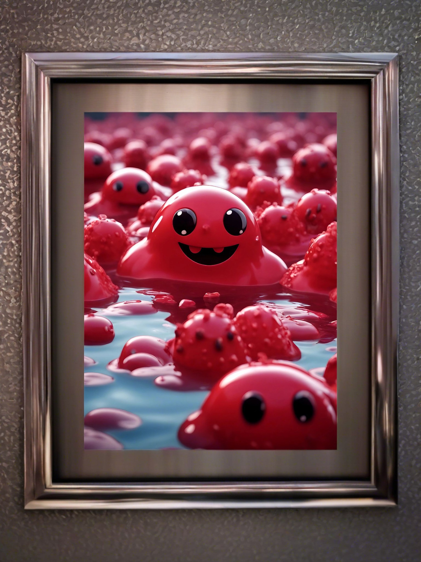 Invasion of the cute red slime monsters in the lake - fantasy mini photo poster - 27x20 cm 3
