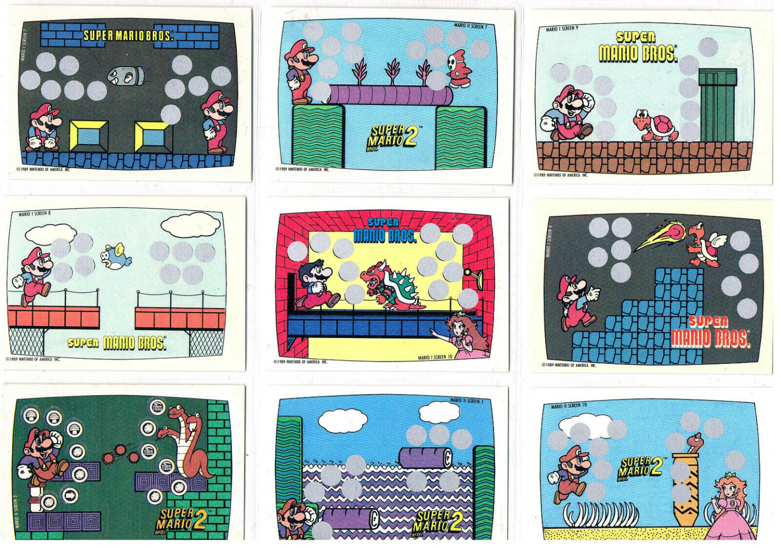 Super Mario Bros - 9 Trading Cards / Rubbelkarten