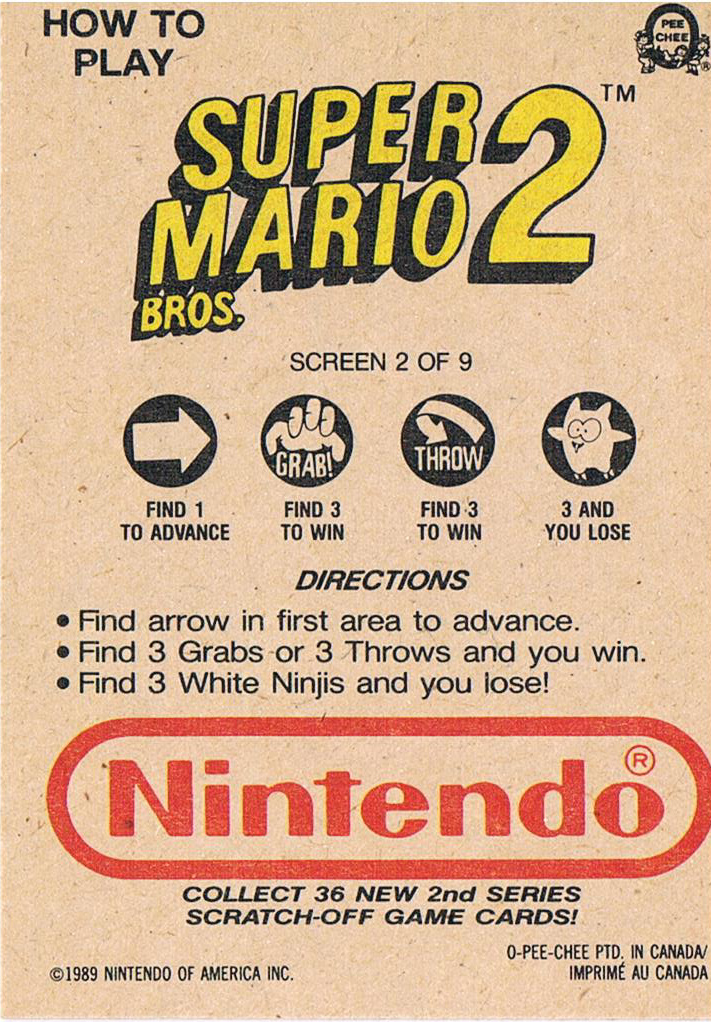 Super Mario Bros. 2 - NES Rubbelkarte O-Pee-Chee / Nintendo 1989 2