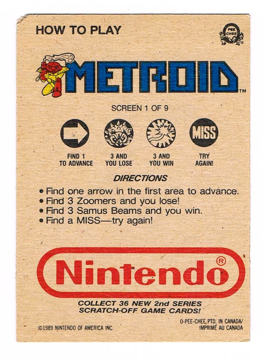 Metroid - NES Rubbelkarte - Screen 1 Pee Chee / Nintendo 1989 3