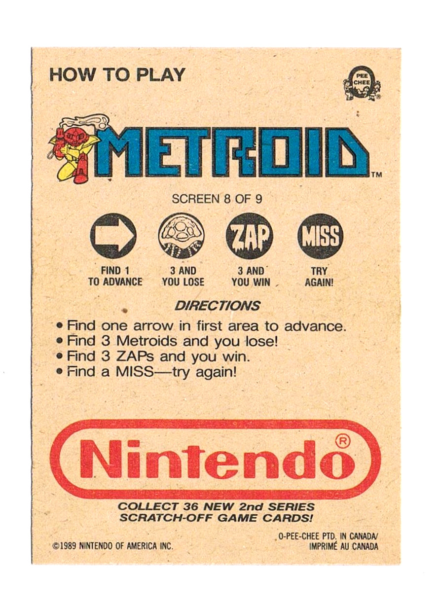 Metroid - NES Rubbelkarte - Screen 8 O-Pee-Chee / Nintendo 1989 2