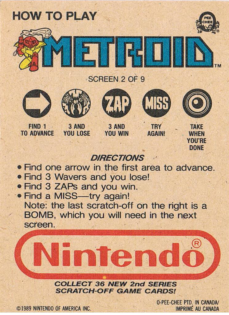 Metroid - NES Rubbelkarte - Screen 2 O-Pee-Chee / Nintendo 1989 2