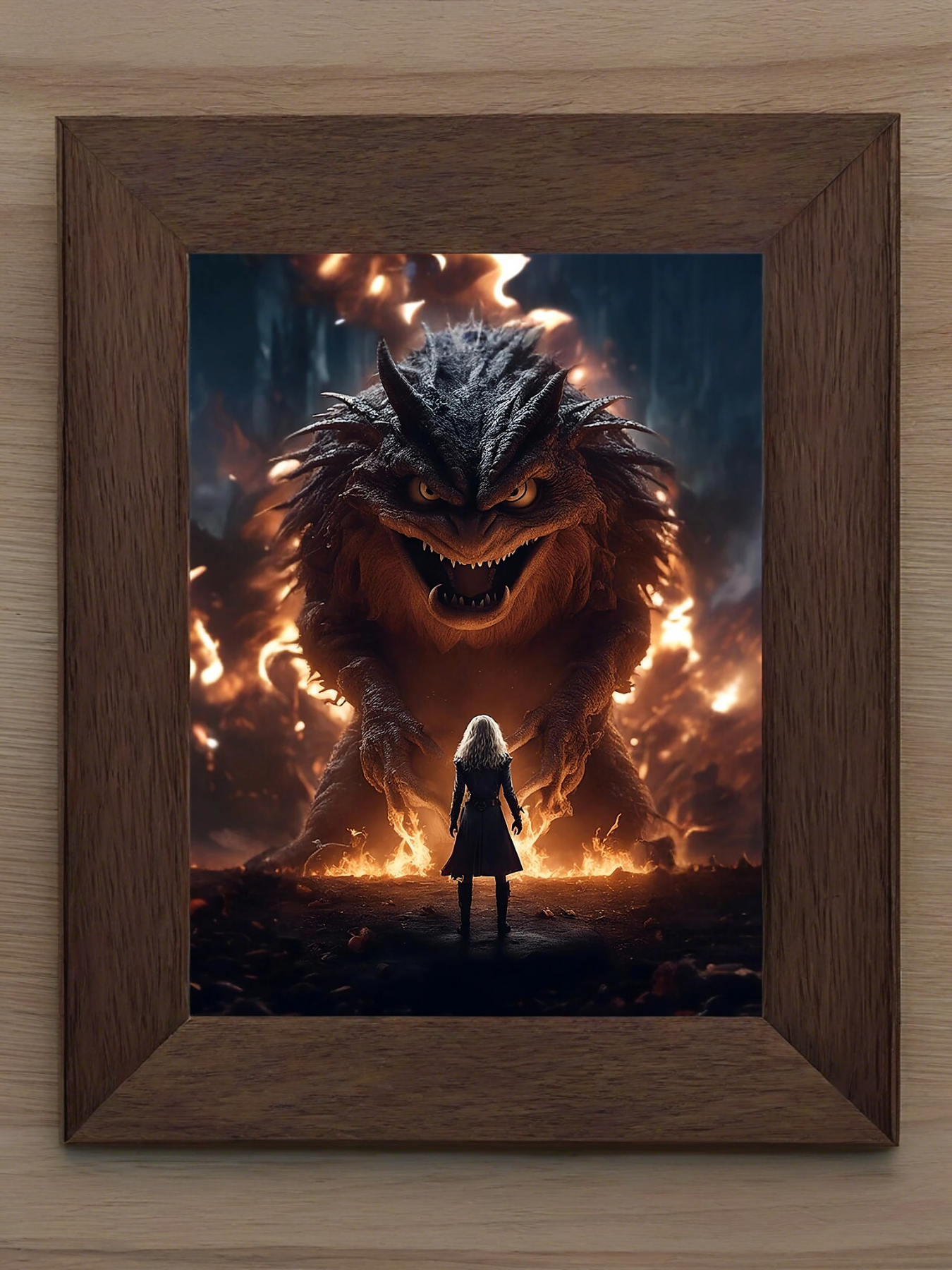 Fight against a huge fire monster dark fantasy mini photo poster - 27x20 cm 4