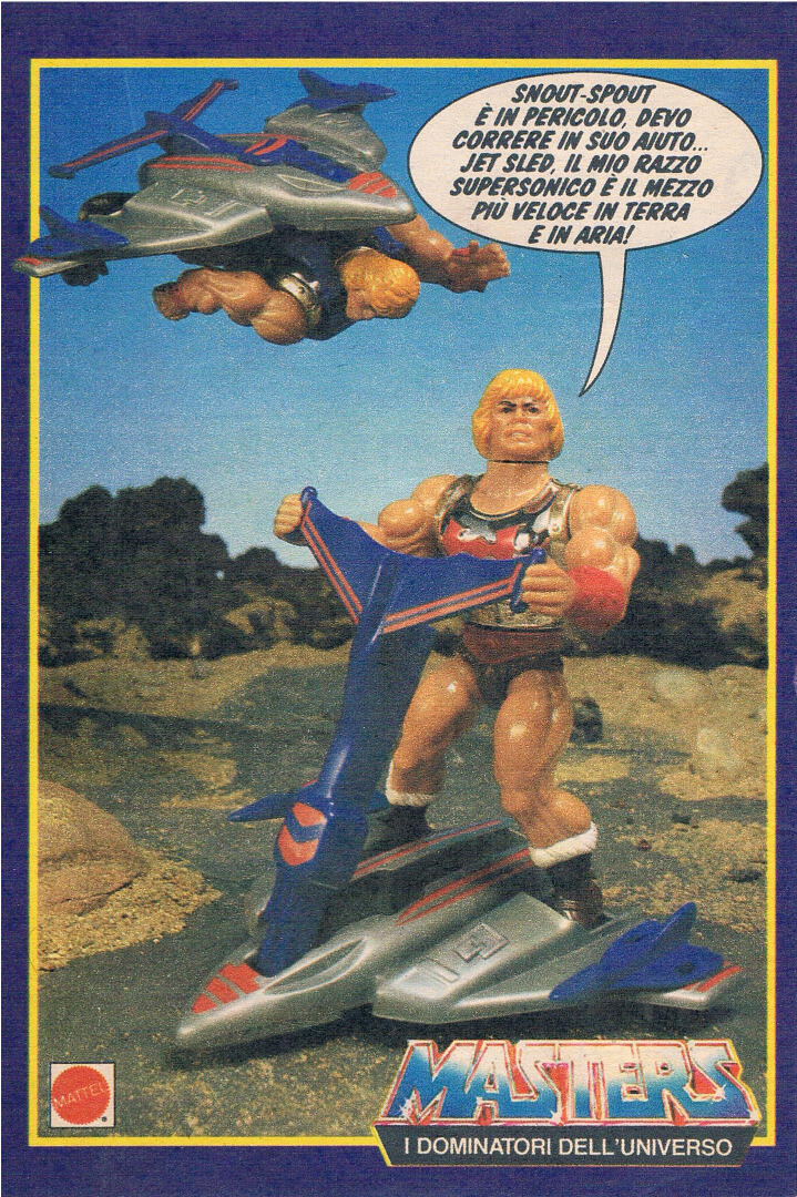 Masters of the Universe - Flying Fists He-Man und Jet Sled - Italienische Werbeseite - He-Man/MOTU v