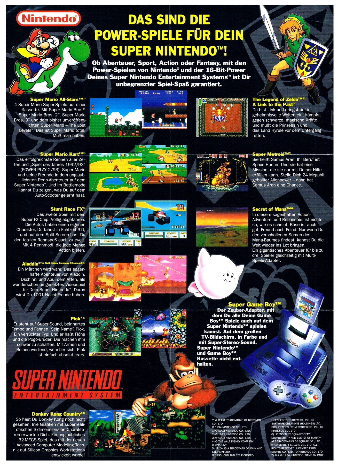 Nintendo Game Boy / SNES Super NES Promotional flyer 2