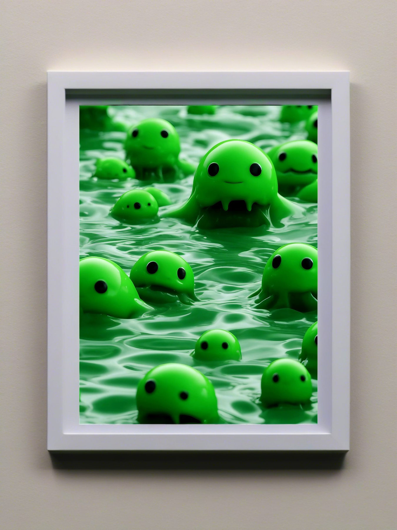 More cute green slime monsters in the lake - fantasy mini photo poster - 27x20 cm 2