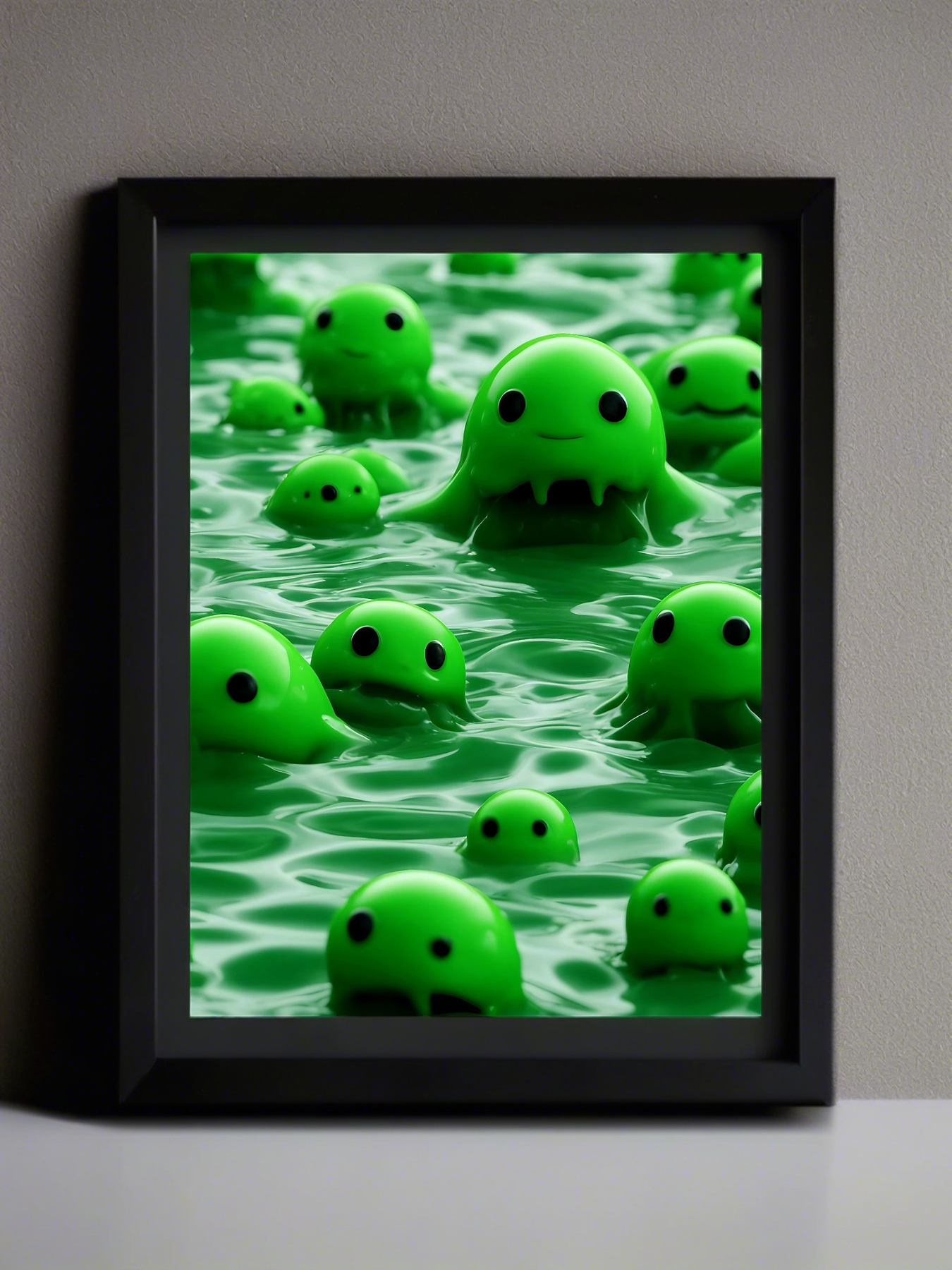 More cute green slime monsters in the lake - fantasy mini photo poster - 27x20 cm 3