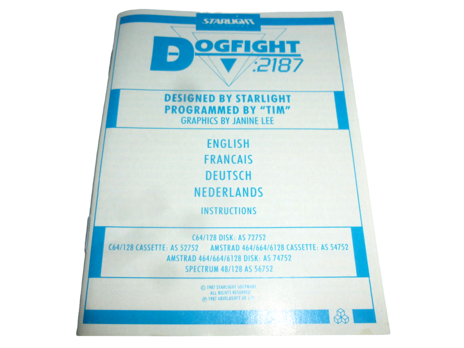 Dogfight 2187 - Kassette / Datasette Starlight / Ariolasoft 1987 3