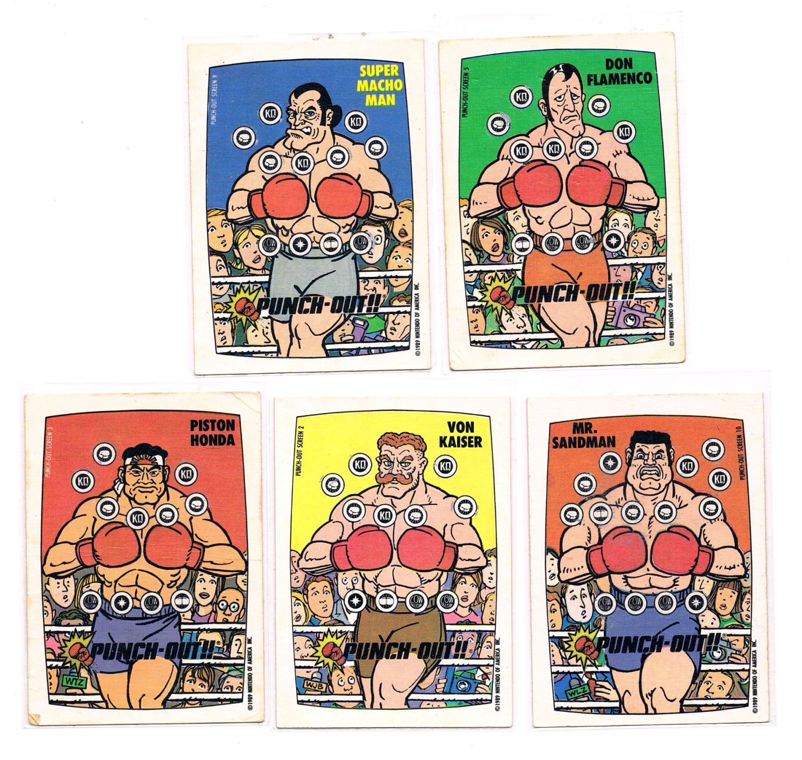 Punch Out - 5 Trading Cards / Rubbelkarten O-PEE-CHEE 1989