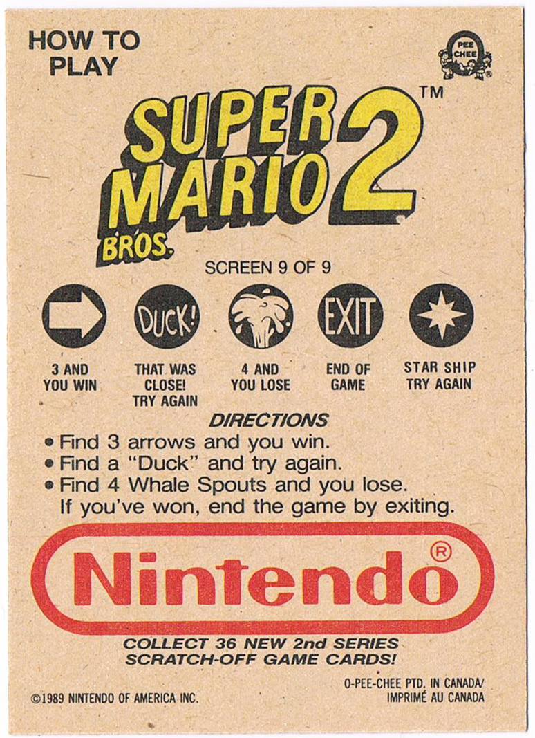 Super Mario Bros 2 - NES Rubbelkarte Pee Chee / Nintendo 1989 2