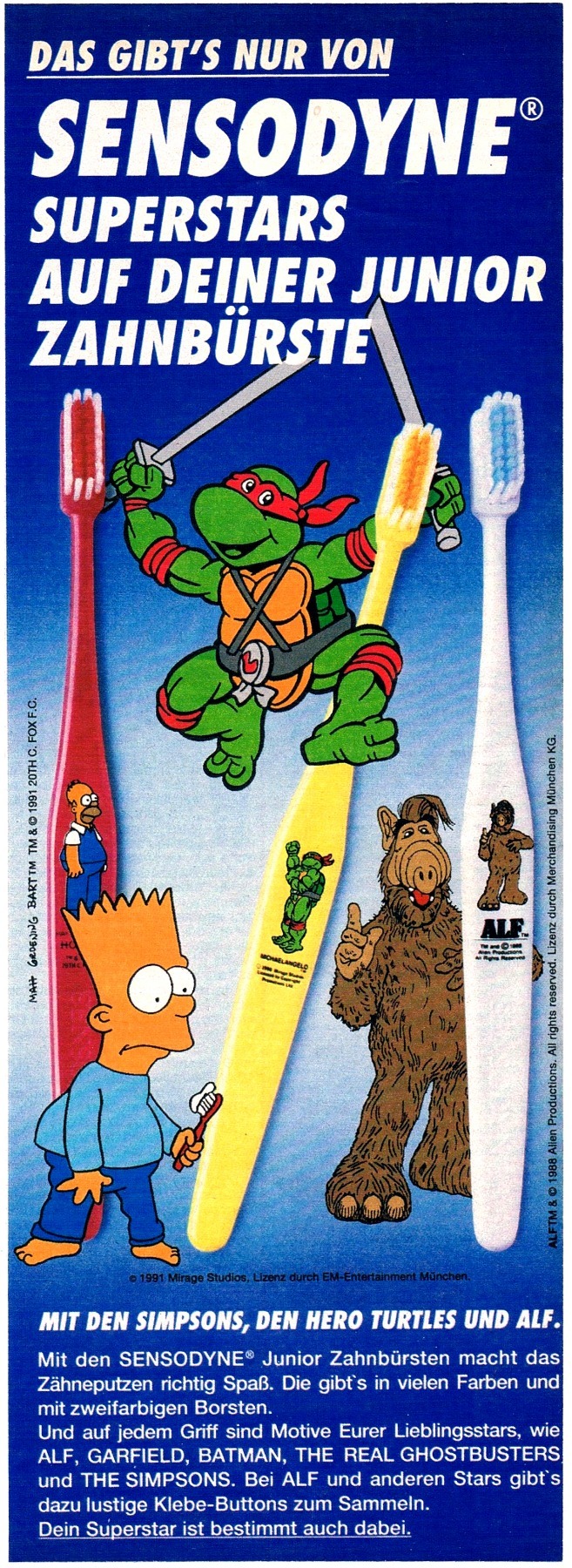Sensodyne Junior Zahnbürste - Turtles, Alf, Simpsons - Werbeseite