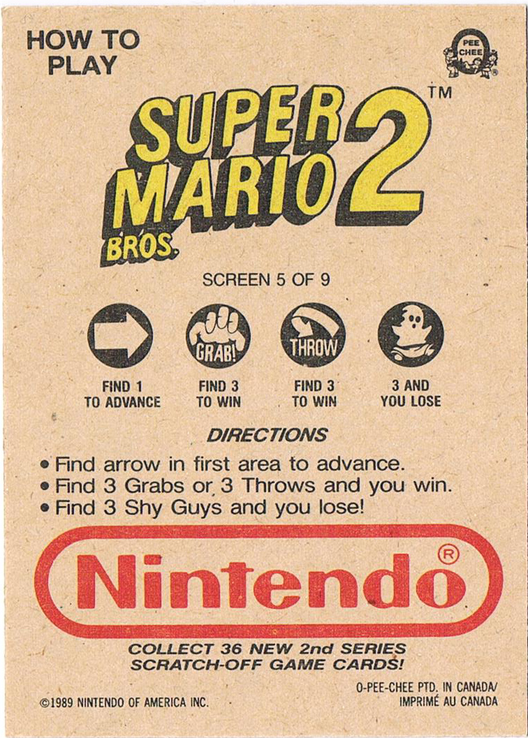 Super Mario Bros 2 - NES Rubbelkarte Pee Chee / Nintendo 1989 2