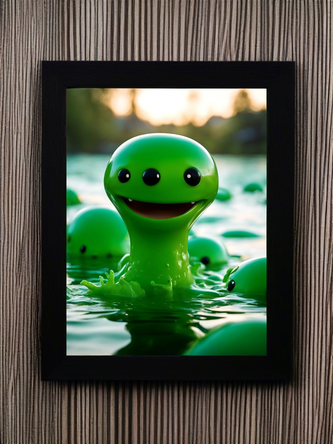 Cute green slime monsters in the lake - fantasy mini photo poster - 27x20 cm 4