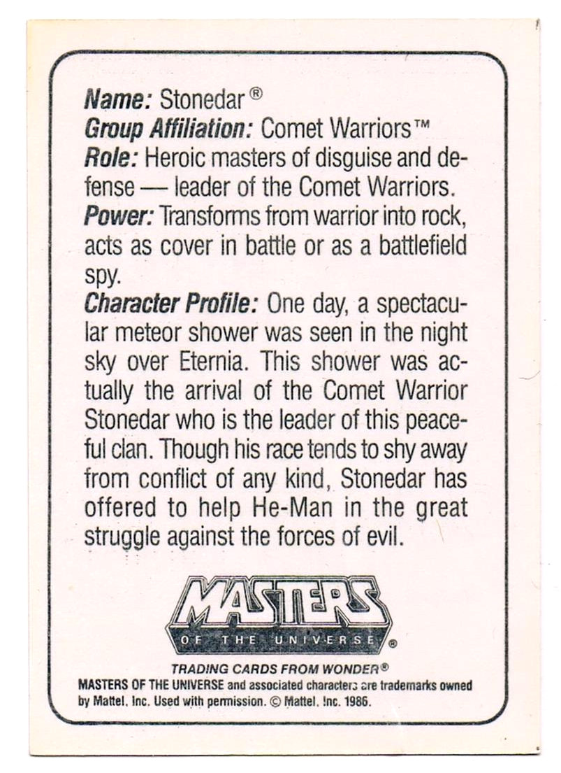 Wonder Trading Card - Stonedar Mattel Inc1986 2