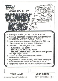 DONKEY KONG Rubbelkarte / Rub-Off Card - Nintendo 1982 2