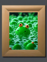 Lots of cute green slime monsters in the lake - fantasy mini photo poster - 27x20 cm 3