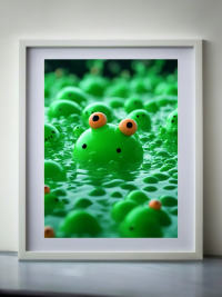 Lots of cute green slime monsters in the lake - fantasy mini photo poster - 27x20 cm 4