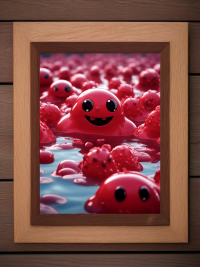 Invasion of the cute red slime monsters in the lake - fantasy mini photo poster - 27x20 cm 4