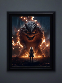 Fight against a huge fire monster dark fantasy mini photo poster - 27x20 cm 3