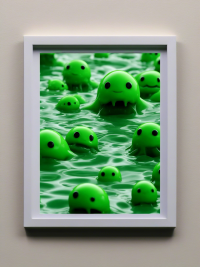Noch mehr süße grüne Schleimmonster im See - Fantasy Mini Foto-Poster - 27x20 cm 2
