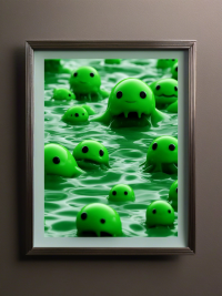 More cute green slime monsters in the lake - fantasy mini photo poster - 27x20 cm 4