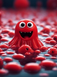 The strongest of the cute red slime monsters in the lake - fantasy mini photo poster - 27x20 cm