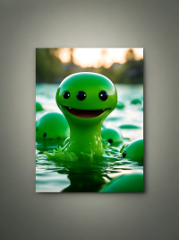 Cute green slime monsters in the lake - fantasy mini photo poster - 27x20 cm 2