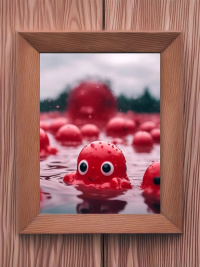 Cute red slime monsters in the lake - fantasy mini photo poster - 27x20 cm 2