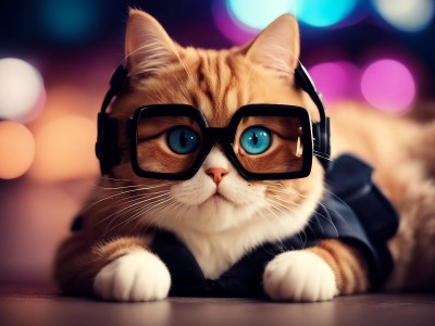 Cute fluffy cat with glasses mini photo poster - 27x20 cm
