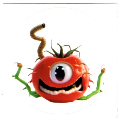 Einäugige Monster Tomate mit Wurm im Kopf - Sticker - 4x4cm