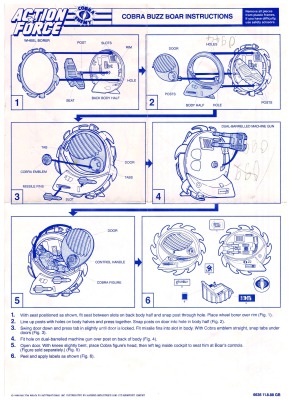 Cobra Buzz Boar Instructions Hasbro 1988 - action force G.I. Joe - 80s accessory