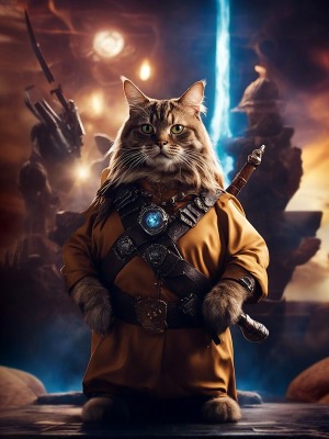 Hero cat science fiction mini photo poster - 27x20 cm