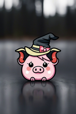 Cute Kawaii Witch Piglet in the Dark Forest - Mini Poster - 20x30cm