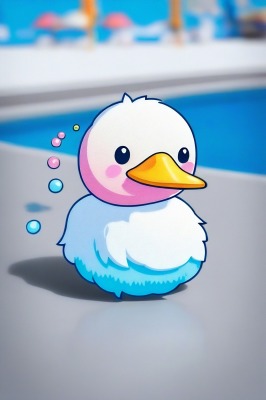 Kawaii bubble gum duck in swimming pool - Mini Poster - 20x30cm