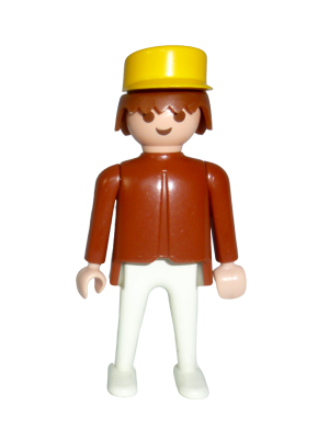 Figur mit braunen Oberteil, weißer Hose und gelber Mütze Geobra 1974 - Playmobil