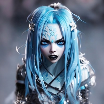 Mini Poster - Blue Haired Evil Ice Naiad - Dark Fantasy - 20x20 cm