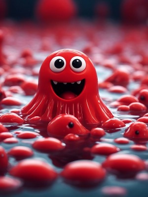 The strongest of the cute red slime monsters in the lake - fantasy mini photo poster - 27x20 cm
