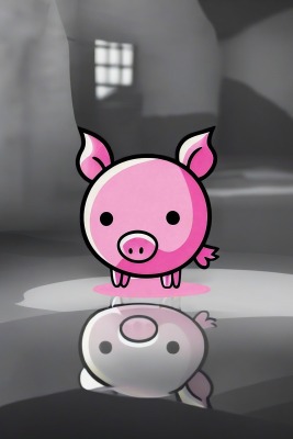 Cute pink kawaii piglet at home - mini poster - 20x30cm
