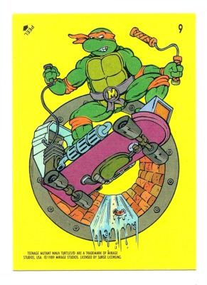 Sticker No 9 - Michelangelo - Turtles Topps Sticker von 1989 - Teenage Mutant Ninja Turtles Hero Tu