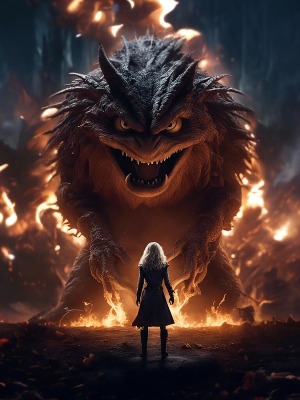 Fight against a huge fire monster dark fantasy mini photo poster - 27x20 cm