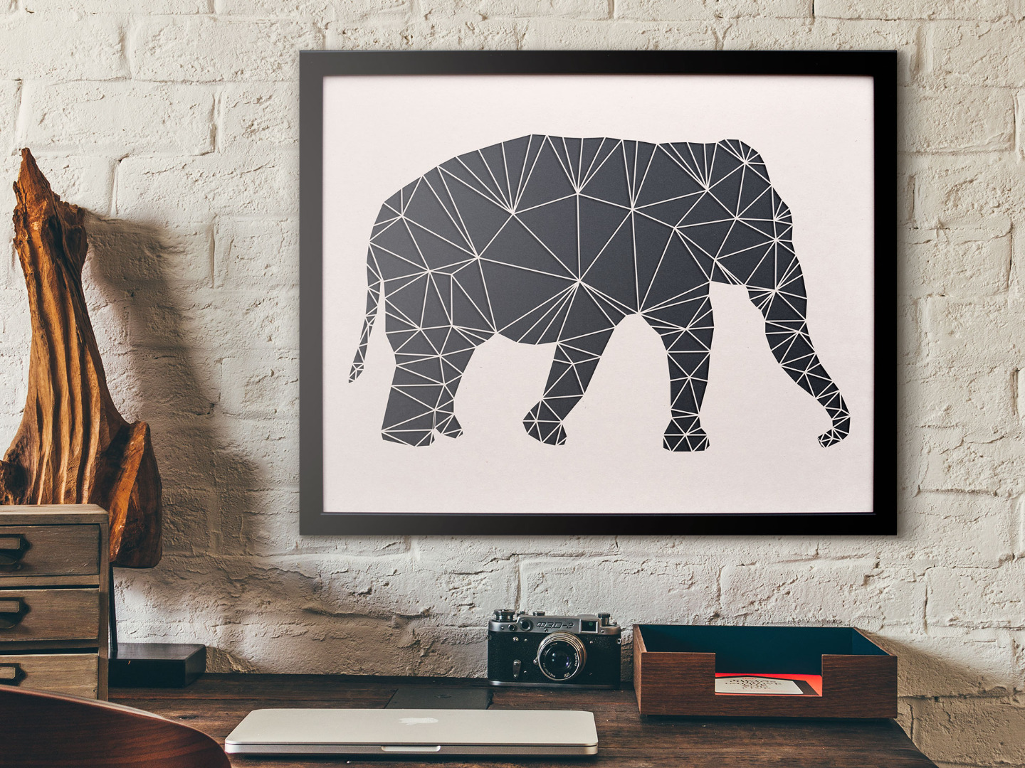 Geometric Wall Art - Laser Cut from Paper ELEPHANT 2