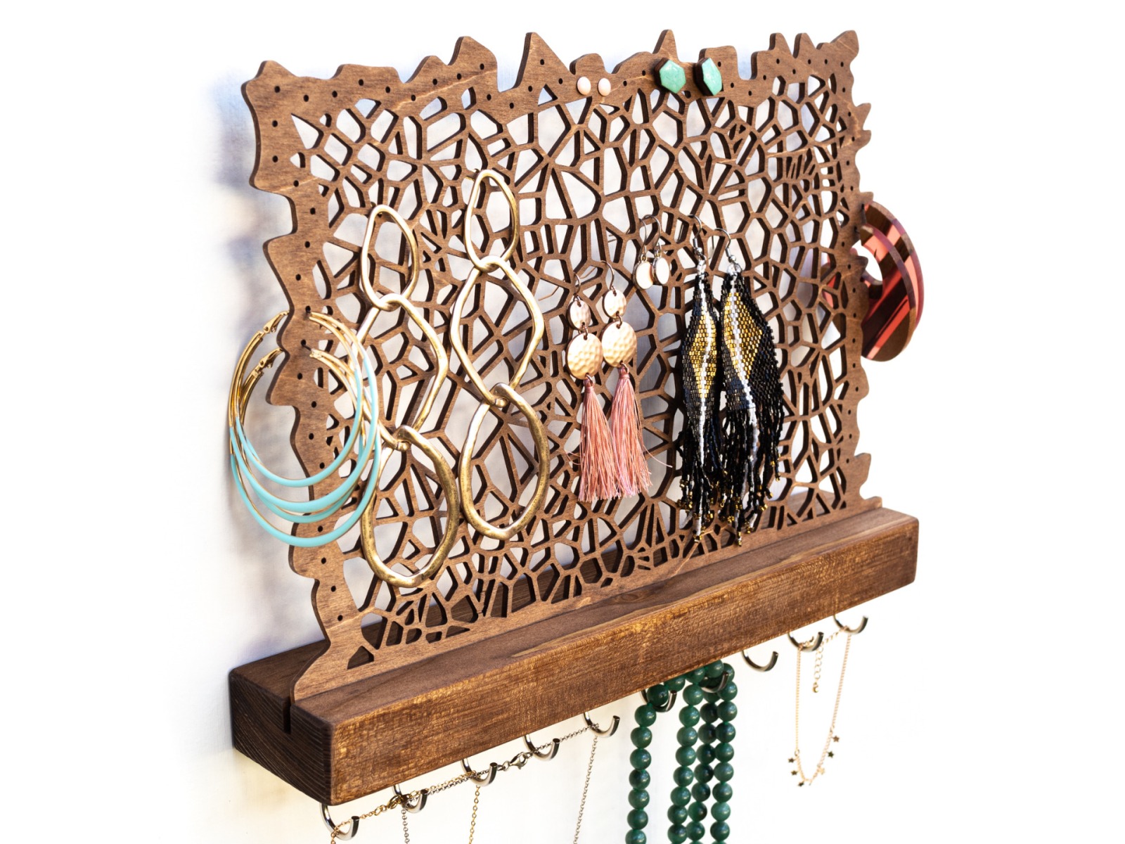 Wall Mounted Jewelry Display for Necklaces Bracelets Earrings and Studs HOOKS ORGANIC II 8