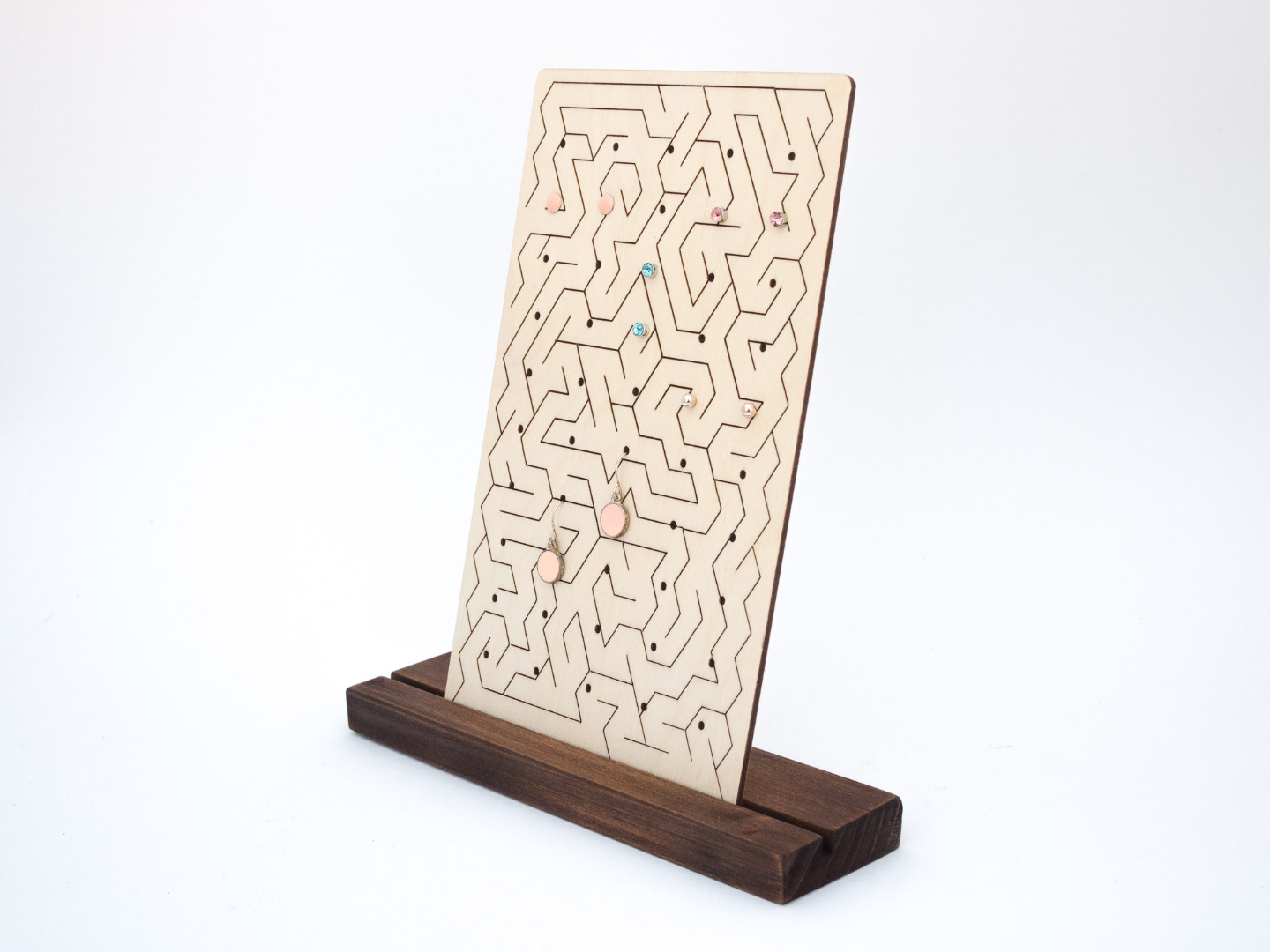 Design Stud Earring Display Handmade from Wood with Laser Engraving MAZE III 3