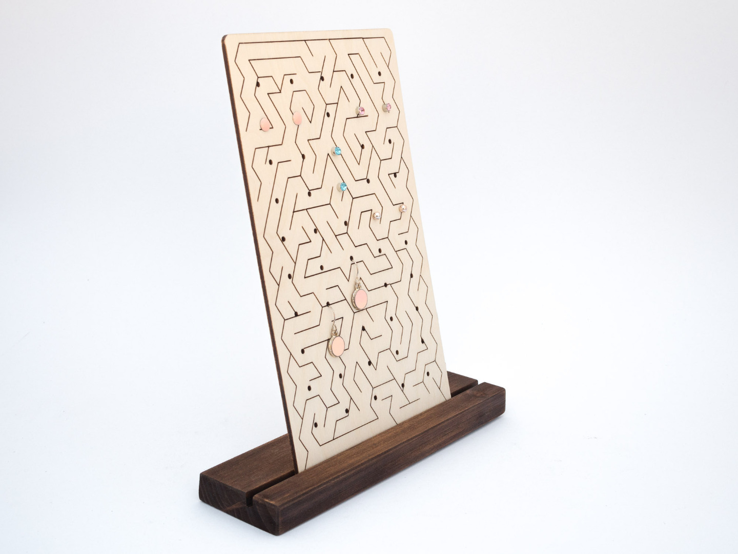 Design Stud Earring Display Handmade from Wood with Laser Engraving MAZE III 5